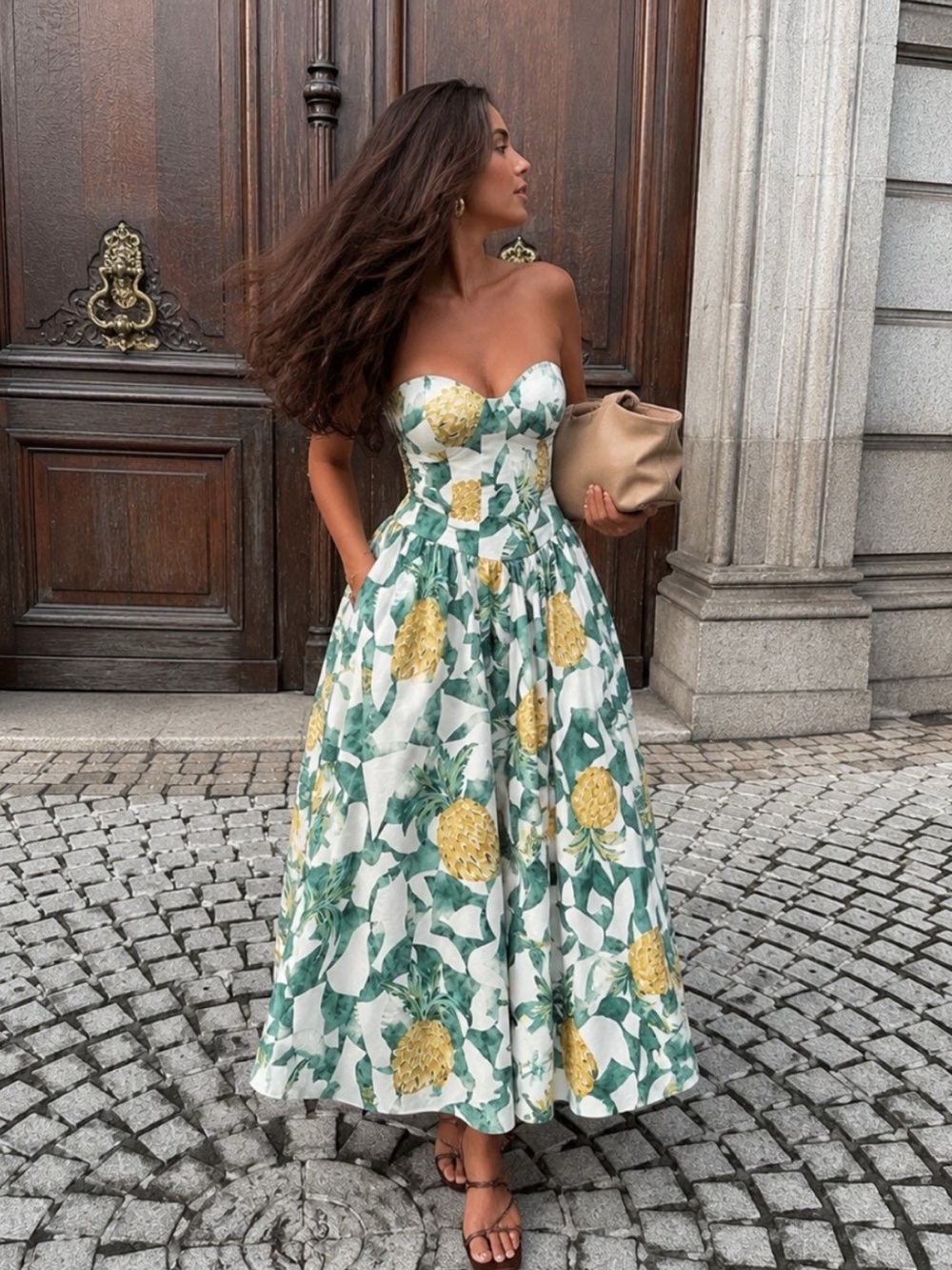 ZARA FRUIT PRINT BUSTIER POPLIN DRESS